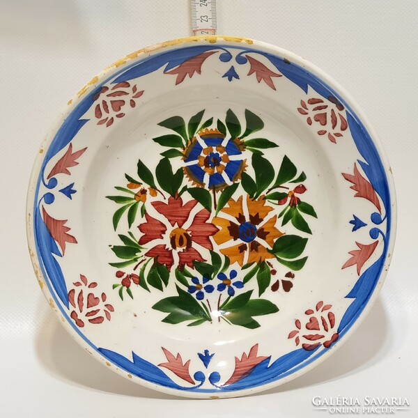 Hollóházi colorful flower pattern hard ceramic wall plate (2262)