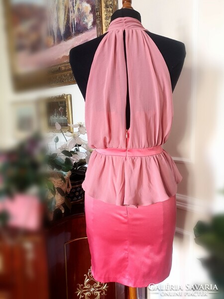Asos size 36-38 casual, wedding, 45% cotton, ruffled, pink-peach party dress. Mb 85 cm