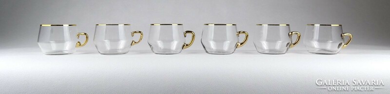 1J578 old gilded glass cup set 6 pieces