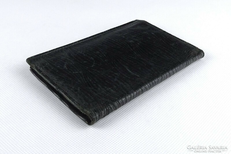 1J585 Antik fekete bőr brifkó pénztárca