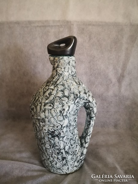 Károly Király ceramic, rare ram-shaped stoppered jug