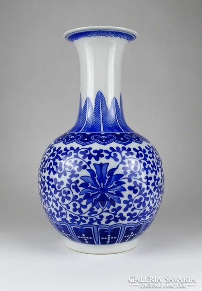 1J443 Kék-fehér keleti Jingdezhen porcelán váza 27.5 cm