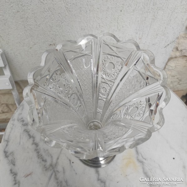 Huge antique silver serving vase, center of the table, crystal top, large stem