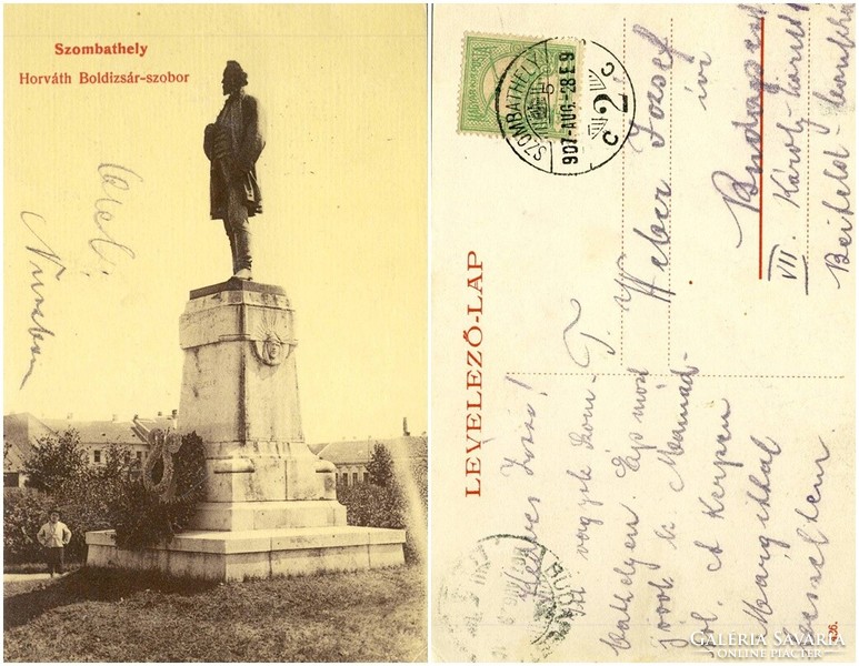 Régi képeslap - Szombathely Horváth boldizsár-szobor 1907