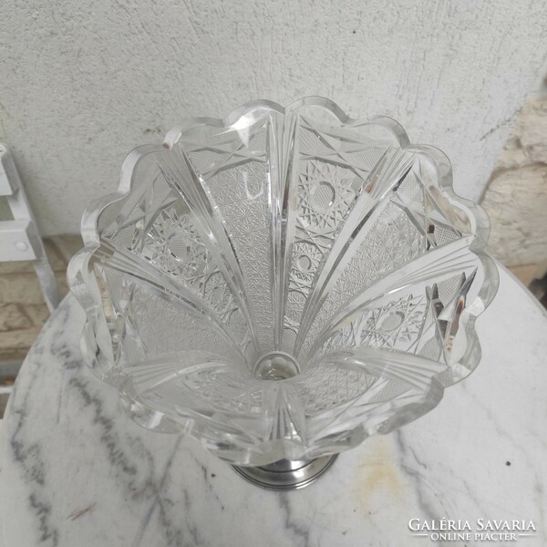 Huge antique silver serving vase, center of the table, crystal top, large stem