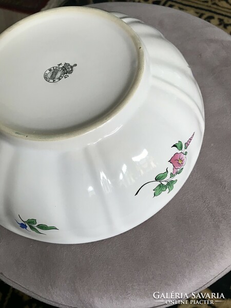 Lunewille k. G. French faience bowl decorated with old Strasbourg rose hand painting.