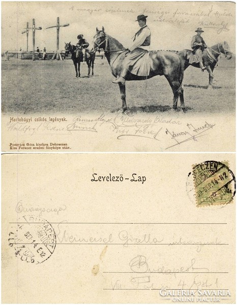 Régi képeslap - Hortobágyi csíkos legények 1902