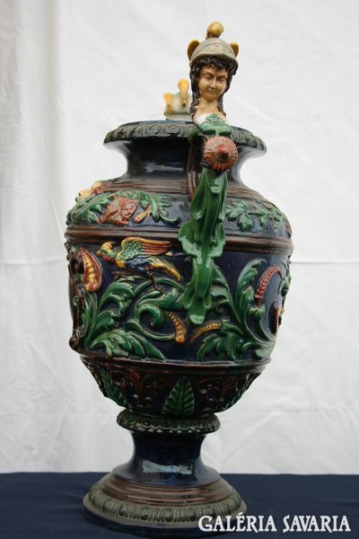 Antique gigantic figuratively decorated majolica vase 53 cm high probably faenza