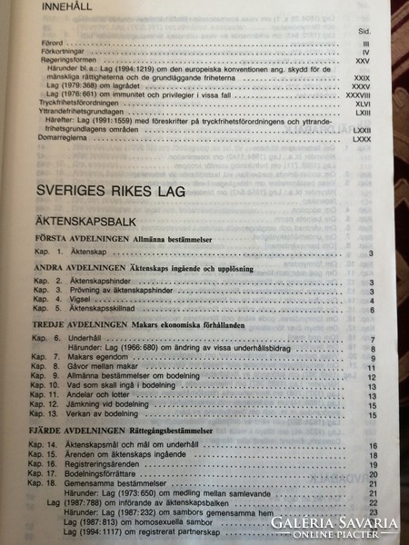 Svéd Birodalom Törvénykönyve, Sveriges Rikes Lag, 1995. Ritkaság! Kuriózum! Jog, jogtudomány