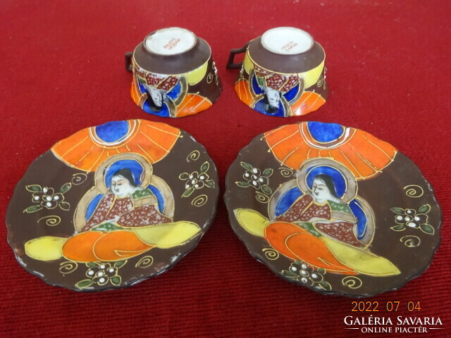 Japanese porcelain, antique coffee cup + coaster, hand painted, two sets. He has! Jokai.