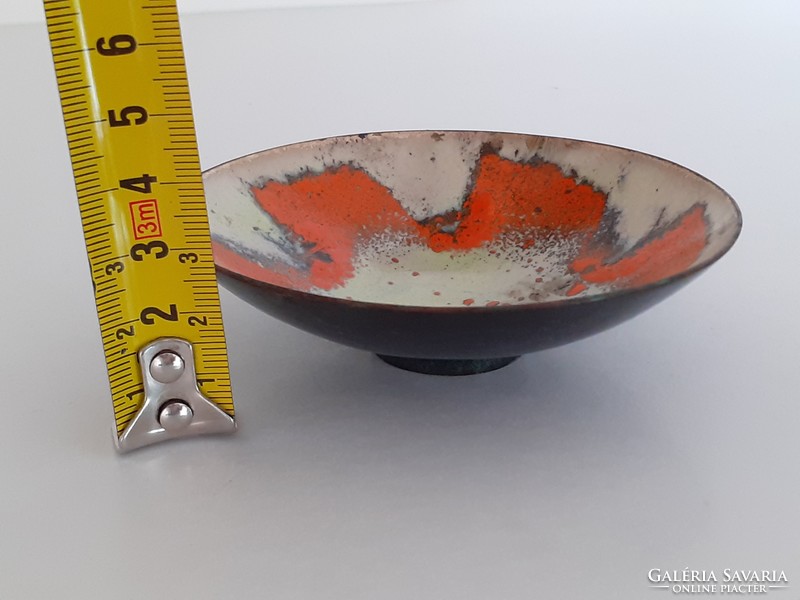 Retro enameled metal bowl mini enamel painted decorative bowl mid century