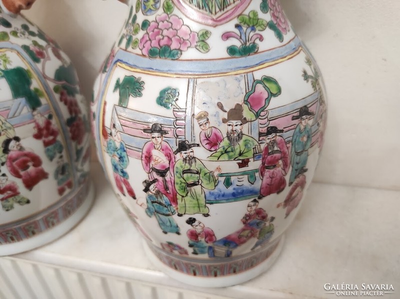 Antique 2-piece Chinese porcelain large painted multi-inhabited monarch life scene vase 809 5650