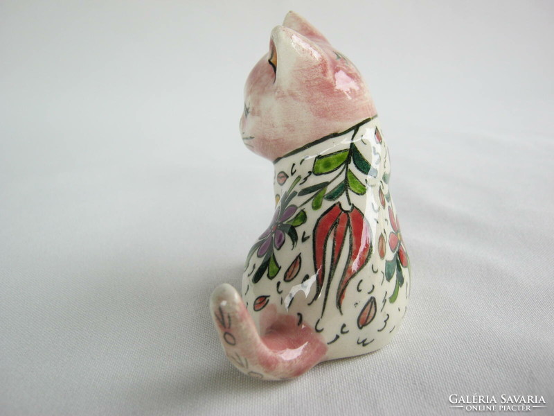 Ceramic kitten cat hand painted with flowers