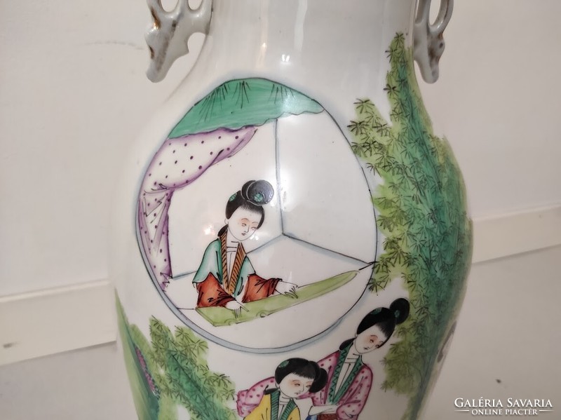 Antique Chinese porcelain large painted multi-person life scene inscription vase broken 668 5648