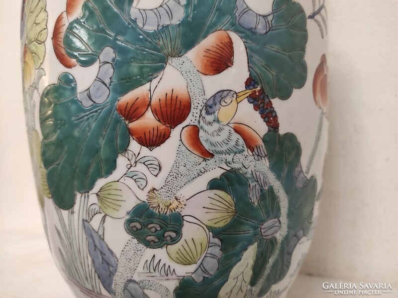 Antik kínai porcelán nagy festett tavirózsás növény motívumos váza 841 5634