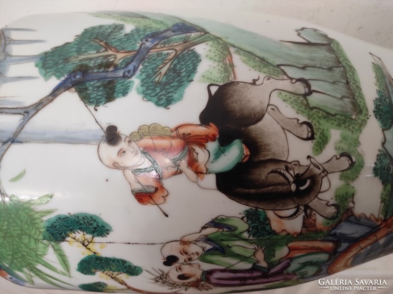 Antique Chinese porcelain large painted vase with life scene inscription 811 5649