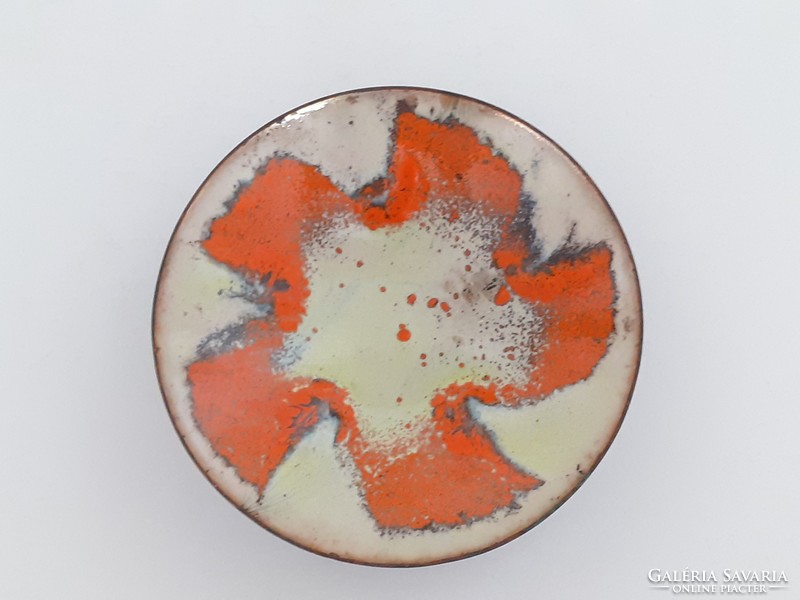 Retro enameled metal bowl mini enamel painted decorative bowl mid century