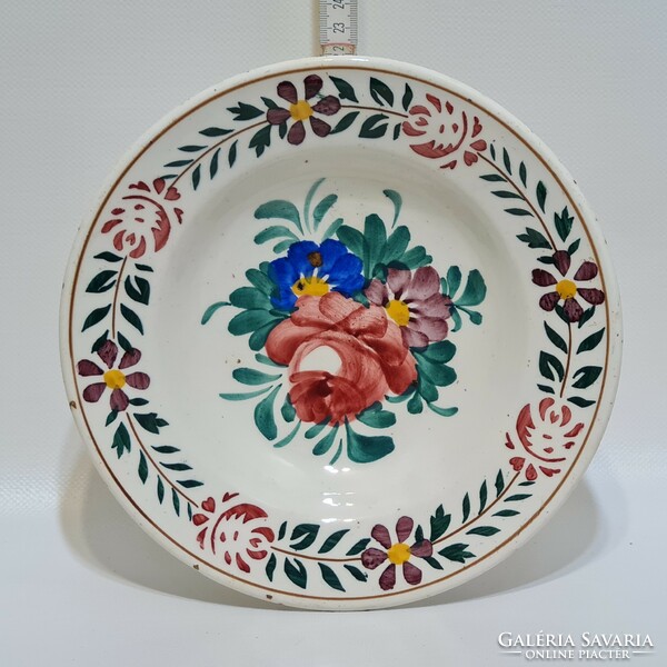 Hollóháza folk flower pattern hard ceramic wall plate (2265)
