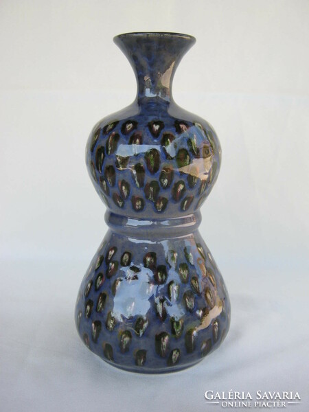 Retro ... Purple glazed ceramic vase with an interesting shape, large size 25 cm