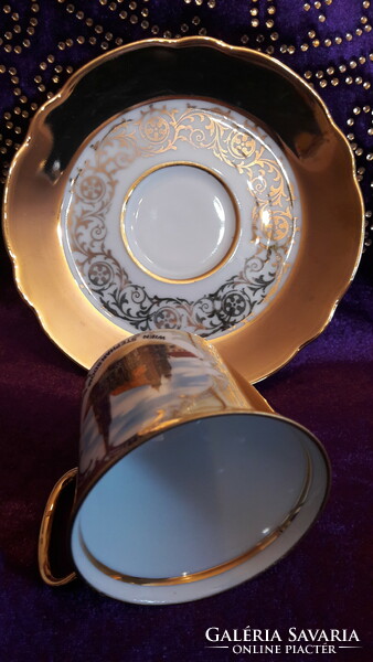 Arany porcelán kávés csésze tányérral, gyűjteménybe 1. (L2456)