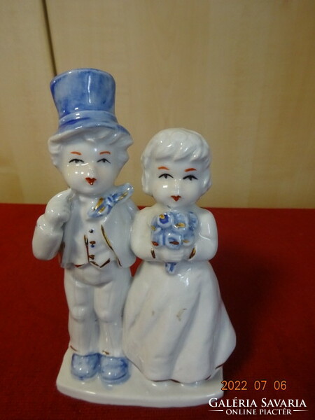 German porcelain figure, couple in festive clothes, length 10 cm. He has! Jokai.