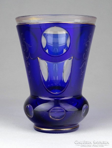1F763 antique polished blown glass blue Czech bieder cup 10.5 Cm