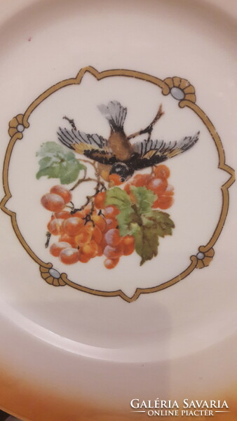 Antique Zsolnay bird and fruit porcelain plate 1. (M2464)