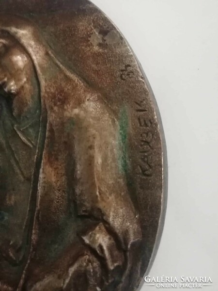 Bronze plaque by sculptor Péter Kaubek Mary with little Jesus