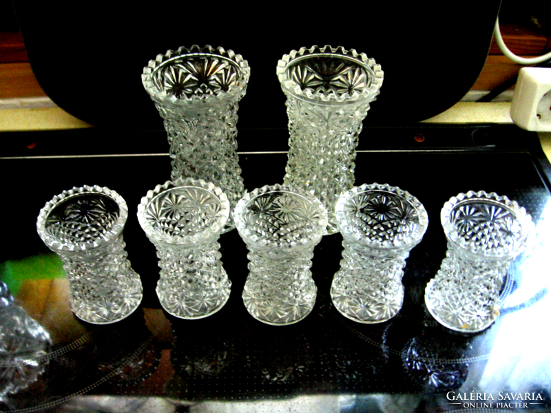 Vintage 2+5 gyémánt mintás art deco cakkos ibolyás vázák