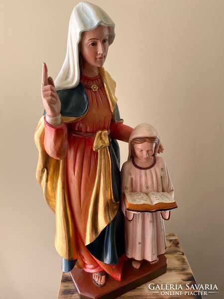 Szent Anna kis Máriával gyönyörü hatalmas kegytárgy fa faragott szobor