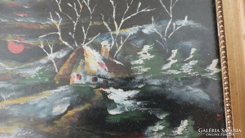 (K) landscape with a small house painting 31x29 cm with frame