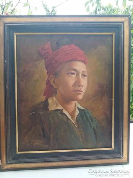 East Asian (Thai) male portrait, oil on canvas - 1980