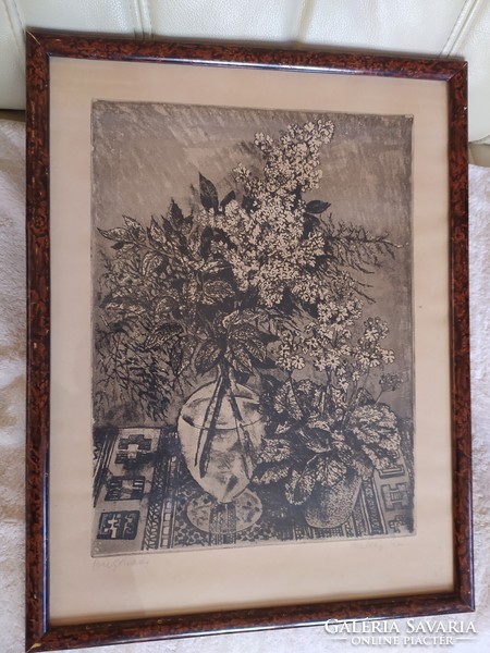 Éva Scultéty: organ branch, in its original frame, flawless 53 x 41 cm