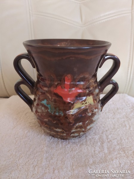 Art deco style four-handled vase, with flower decor, flawless, marked 16 cm