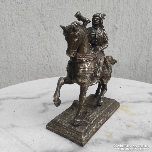 Antique equestrian statue cast iron, a beautiful special piece of Hungarian sculpture. Lehel's kurtje? Mounted soldier