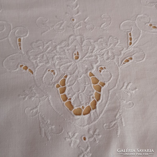 Snow white, white embroidered tablecloth, 80 x 76 cm