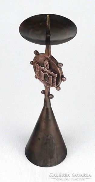 1J319 Iparművészeti Székesfehérvár díszes bronz gyertyatartó 19.5 cm