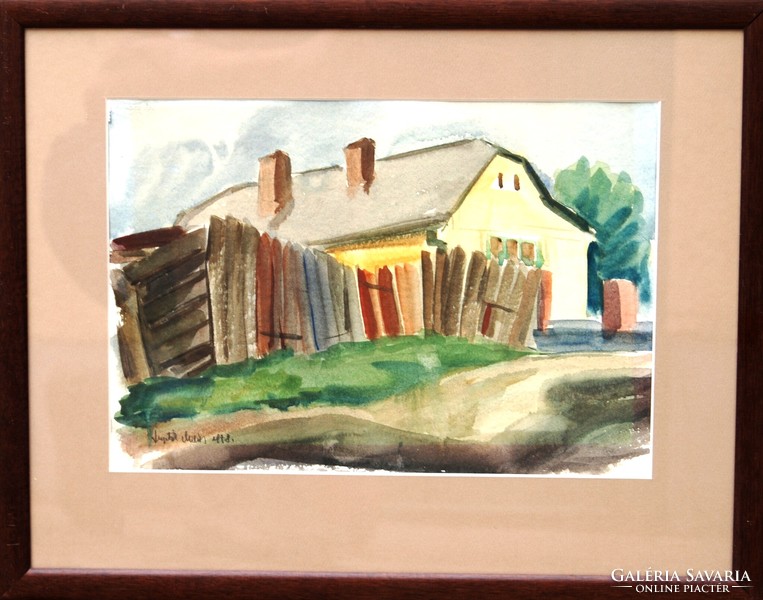 Mihály Lupták: old wooden fence, 1978 - original watercolor, framed