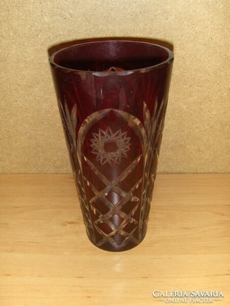 Retro metszett bordó üveg váza 19 cm (18/d)