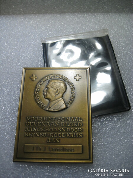 Dr  Karl  LANDSTEINER   bronz plakett  ,  plakett  62 x 82 mm