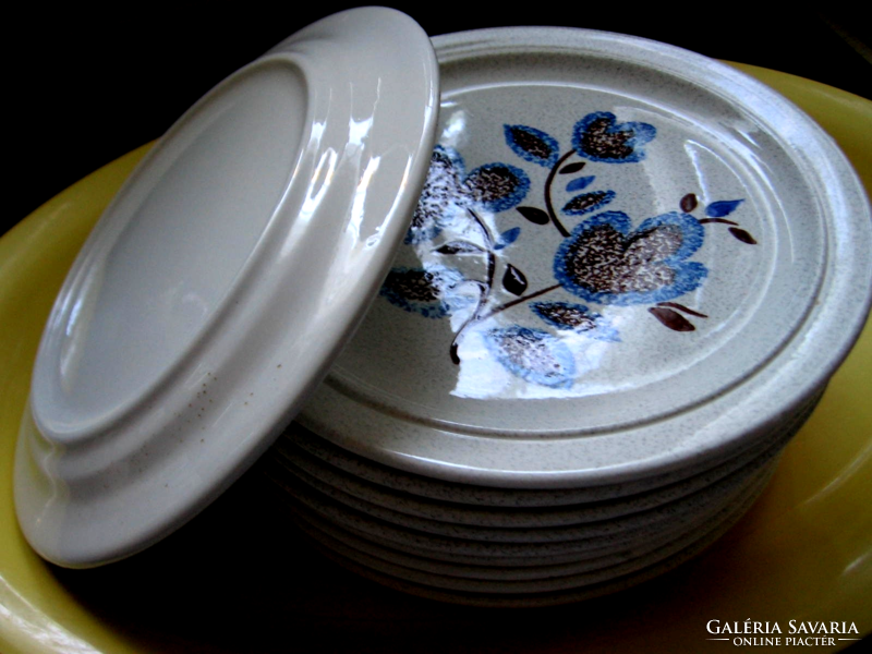 Retro, shabby kék-barna ,nagy , minőségi lapos kőporcelán angol tányérok