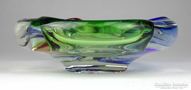 1J396 Mid century fújt üveg cseh művészi üveg hamutál 15.5 cm