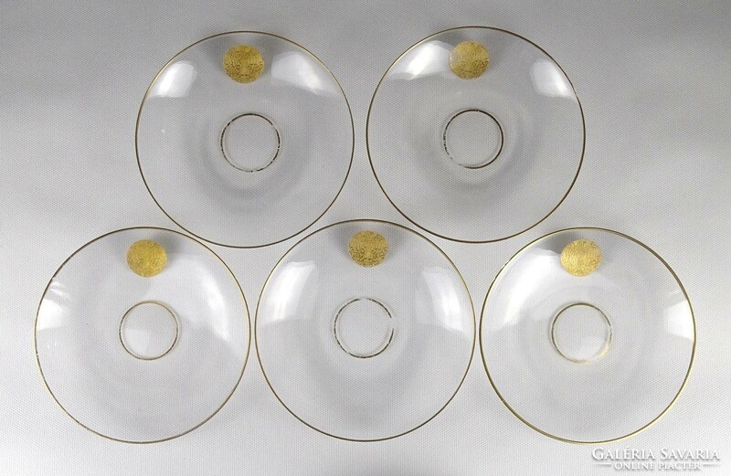 1J725 Aranyozott madaras üveg tányér készlet 5 darab