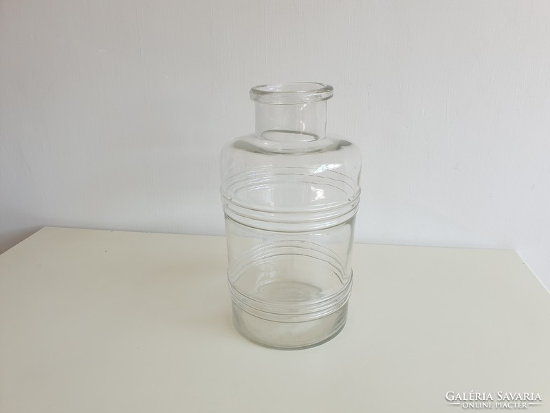 Régi vintage nagy befőttes dunsztos üveg 8 literes csíkos domború mintás hordó alakú 8 L