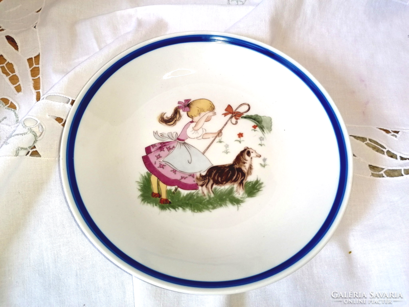 Rare retro little girl, puppy soup story plate 2.