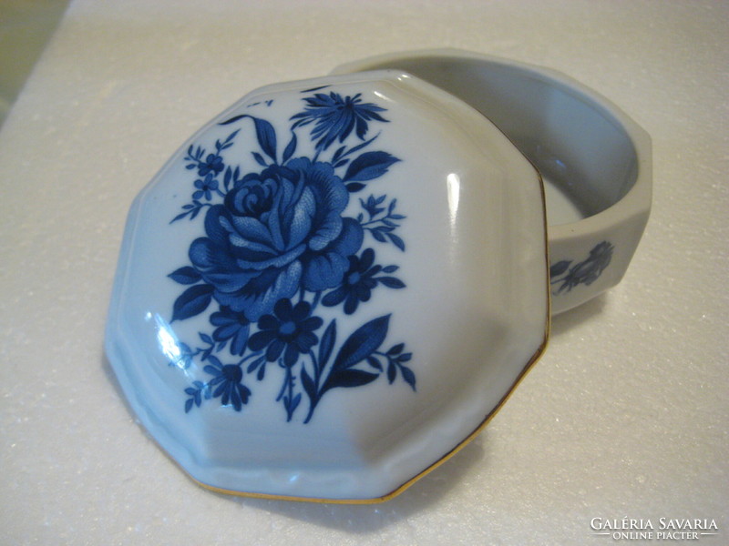 Zsolnay jewelry holder, blue rose, 9 cm flawless.
