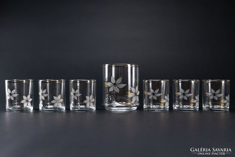Olasz whiskey készlet, üveg, 6 darab pohár és jeégkocka tartó, jelzett, 7 darabos, szép.