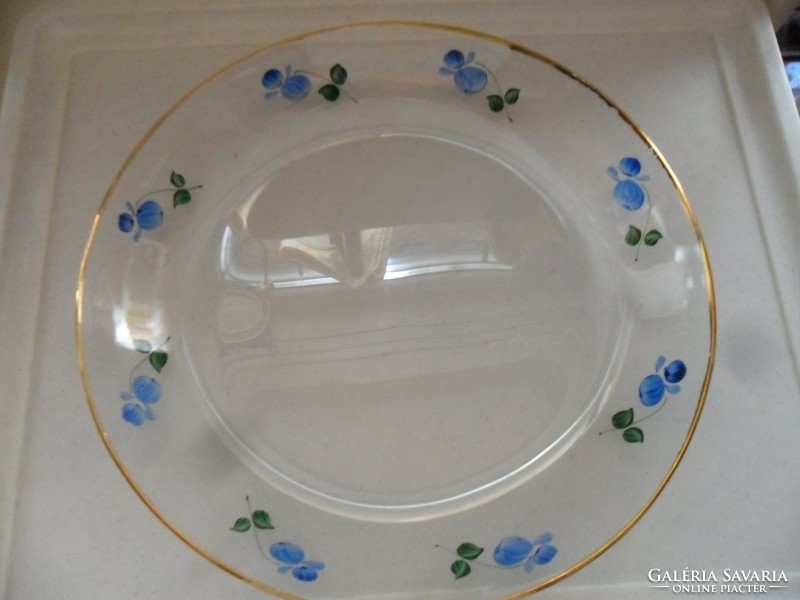 Thin glass blue flower bowl