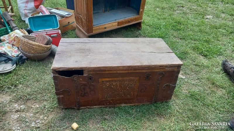 Painted iron chest 1835, damaged