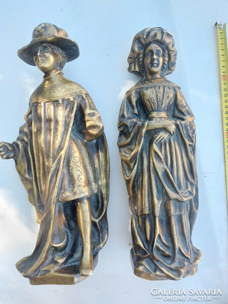 Katherine of Burgundy, and Leopold IV. Duke of Austria, bronz/réz szoborpáros, 36 cm, együtt 10,3 kg
